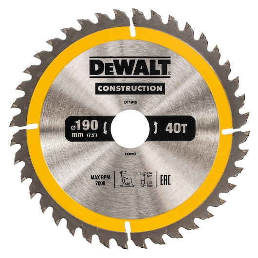 Dewalt DT1945-QZ Circ Testere Bıçağı Taşınabilir Genel Amaçlı 190x30mm 40 Diş (AC)