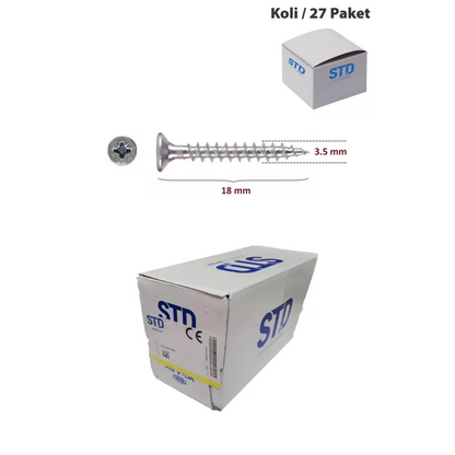 STD Ağaç ve Sunta Vidası 3.5x18 Kutu 1000 Adet