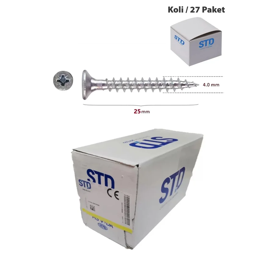 STD Ağaç ve Sunta Vidası 4x25 Koli 27 Paket