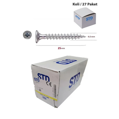 STD Ağaç ve Sunta Vidası 4x25 Koli 27 Paket