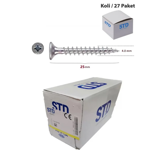 STD Ağaç ve Sunta Vidası 4x25 Koli 27 Paket