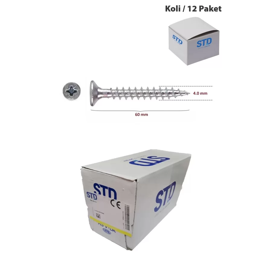 STD Ağaç ve Sunta Vidası 4x60 Kutu 200 Adet
