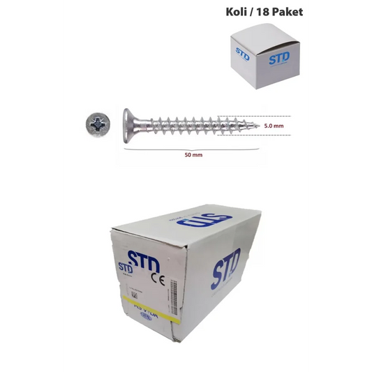 STD Ağaç ve Sunta Vidası 5x50 Koli 18 Paket