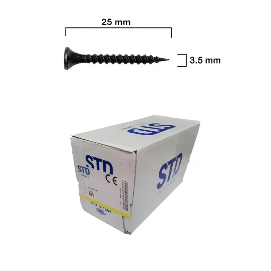 STD Sivri Uçlu Siyah Alçıpan Vidası 3.5x25 Paket 1000 Adet