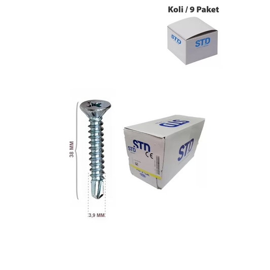 STD YHB Matkap Uçlu Akıllı Vida 3.9x38 Koli 9 Paket