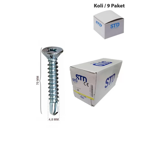 STD YHB Matkap Uçlu Akıllı Vida 4.8x70 Koli 9 Paket